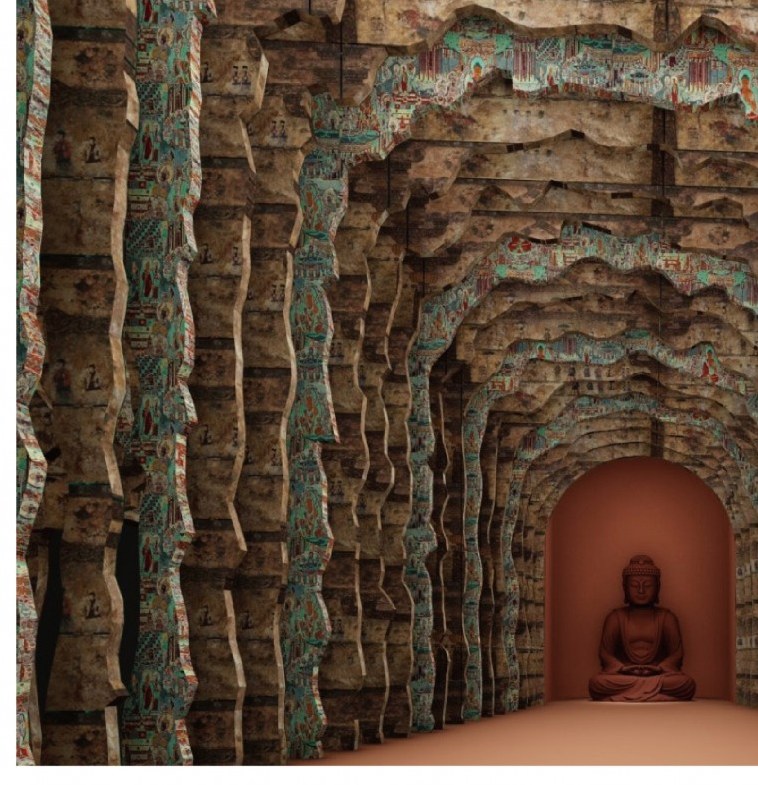 Painted grotto corridor recreated in the LBE experience