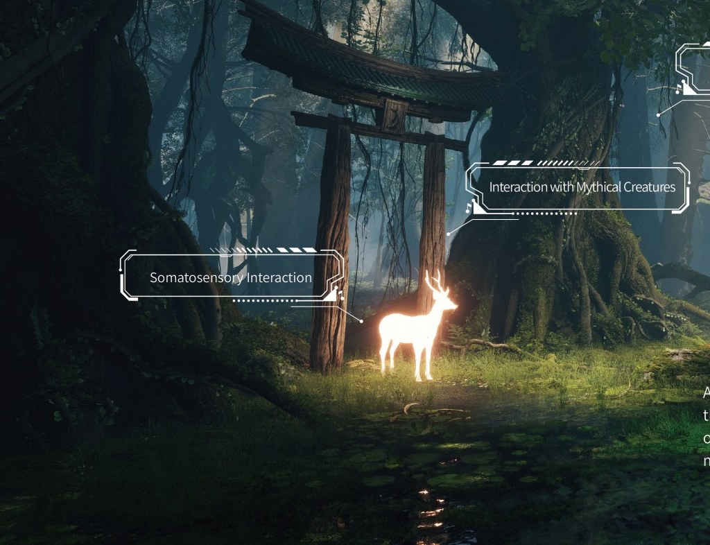 VR/MR forest scene with a luminous deer